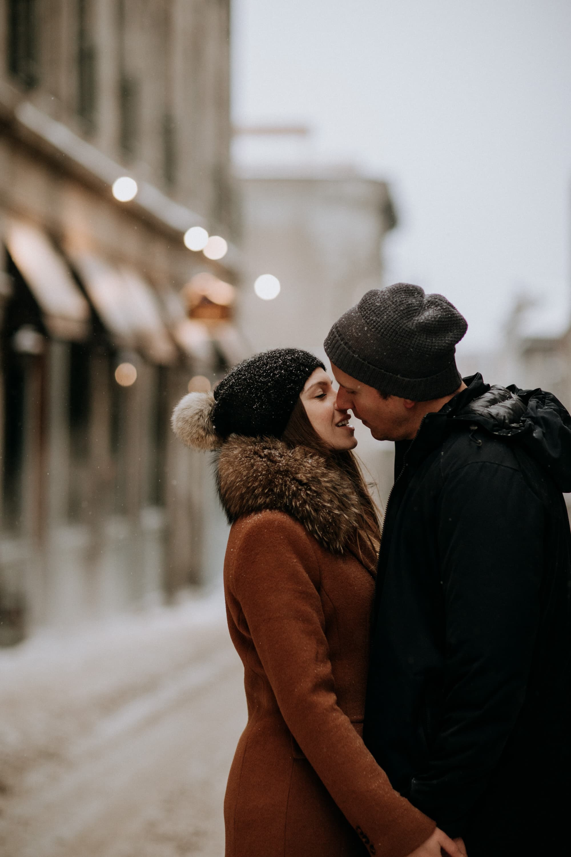 Intimate winter engagement session in old port Montreal with photographer Brent Calis.