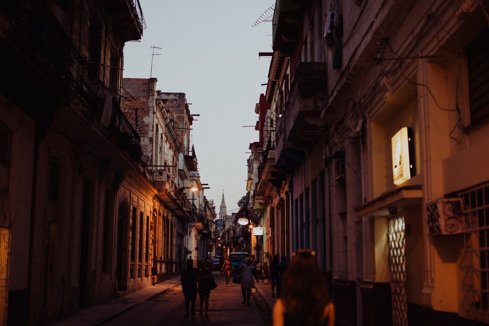 City streets at dusk in Centro Havana. Travel photographer Brent Calis.